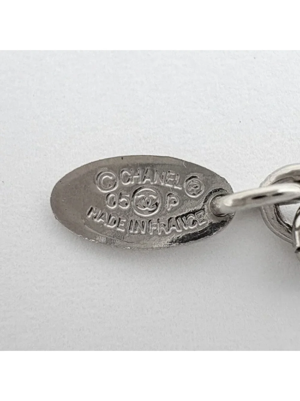 Chanel CC Logo Necklace Silver Plated Plastic White